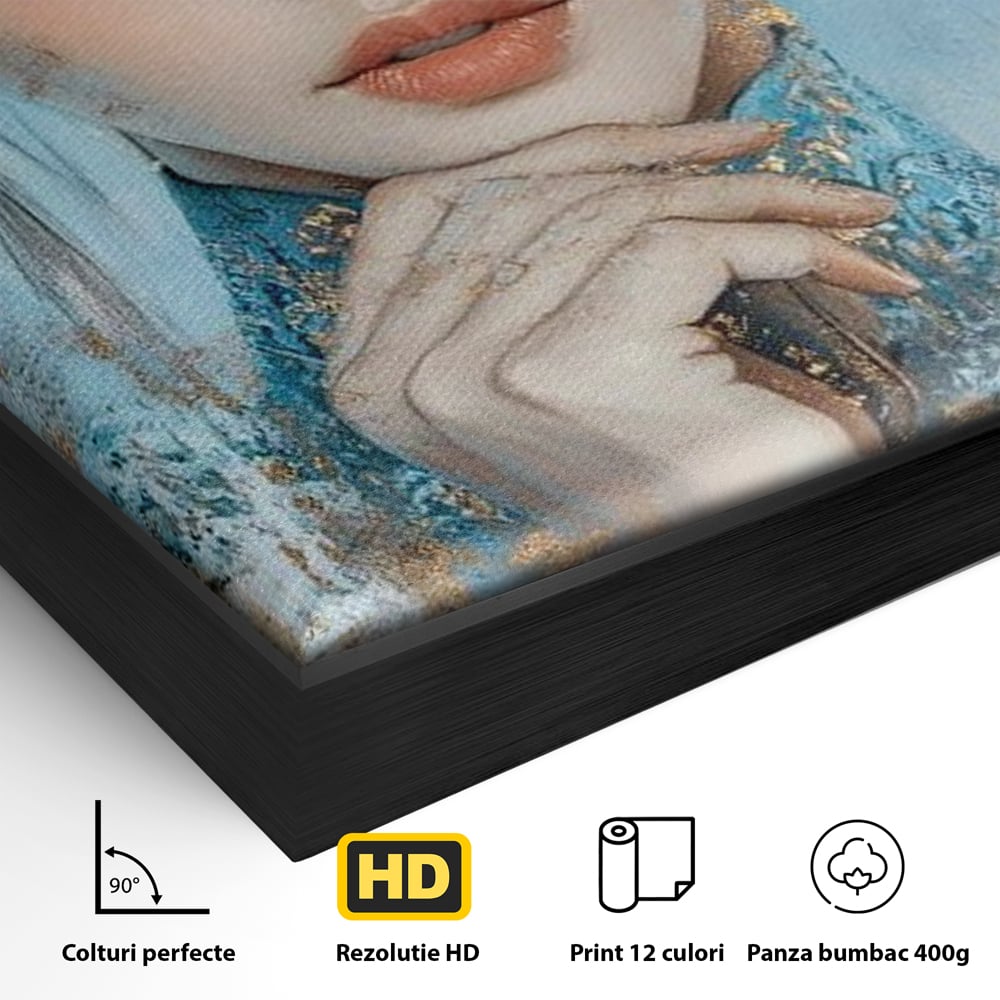 Tablou Canvas Premium, LuxCanva® G1208, Vis de Iasomie, Serenitate, Azuriu, Sublim, Gratie, Frumos, Chip, Portret, Auriu, Reflexii, Mana, Gand, Dorinta, Safir, Privire, Salon, Birou, Living, Dormitor