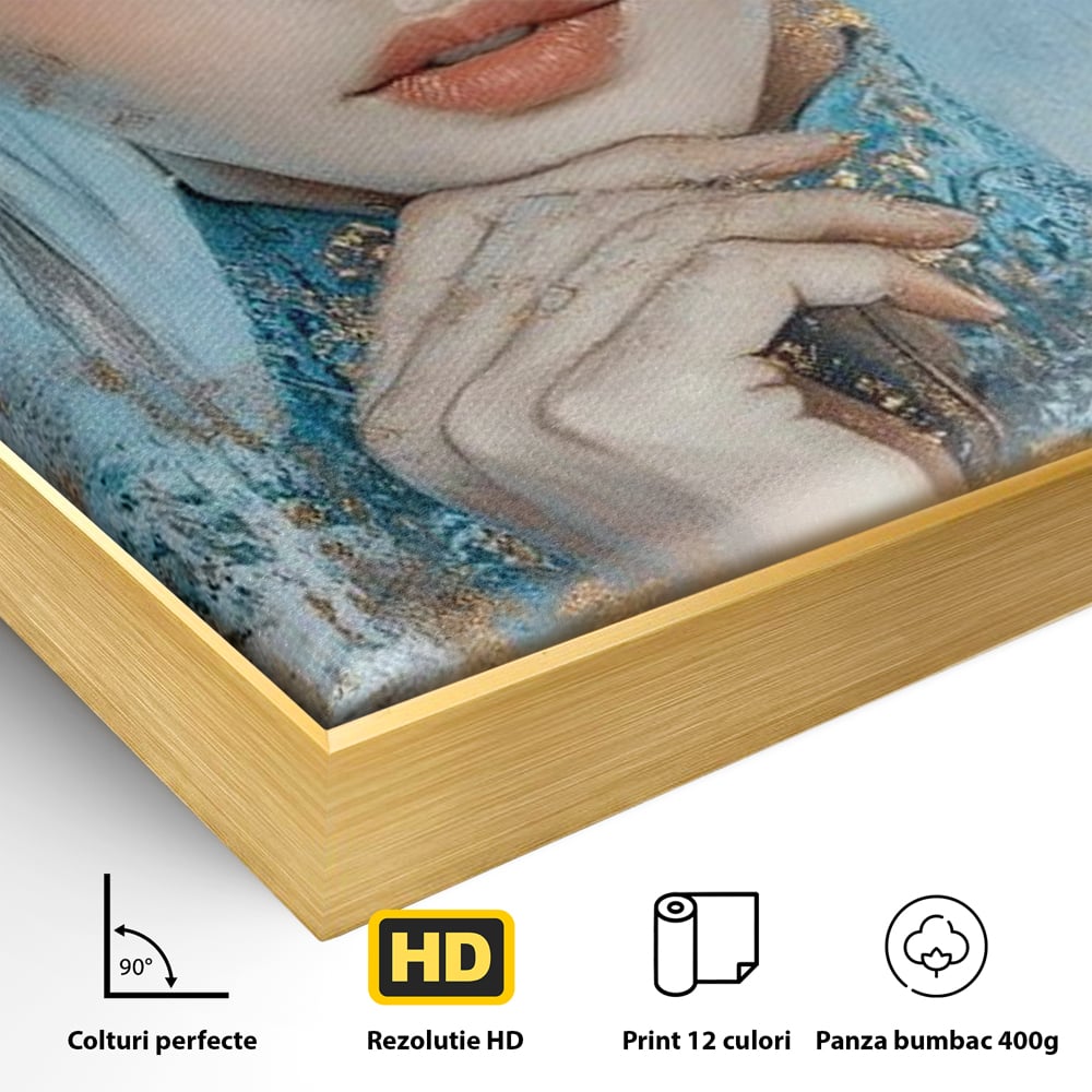 Tablou Canvas Premium, LuxCanva® G1208, Vis de Iasomie, Serenitate, Azuriu, Sublim, Gratie, Frumos, Chip, Portret, Auriu, Reflexii, Mana, Gand, Dorinta, Safir, Privire, Salon, Birou, Living, Dormitor