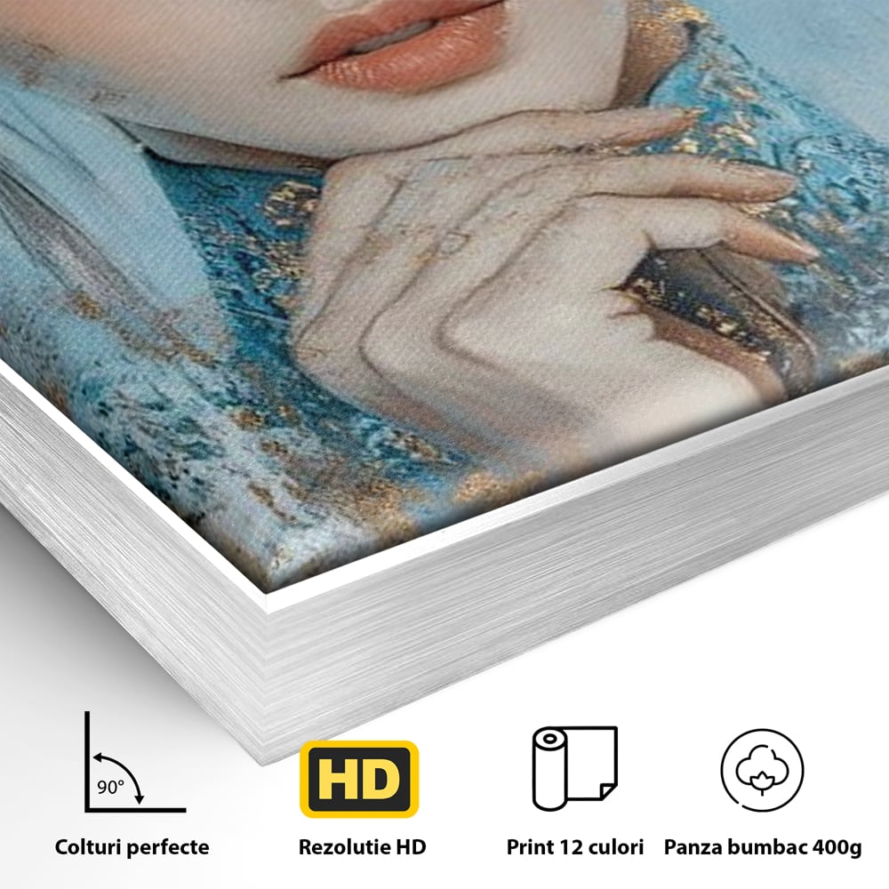 Tablou Canvas Premium, LuxCanva® G1208, Vis de Iasomie, Serenitate, Azuriu, Sublim, Gratie, Frumos, Chip, Portret, Auriu, Reflexii, Mana, Gand, Dorinta, Safir, Privire, Salon, Birou, Living, Dormitor