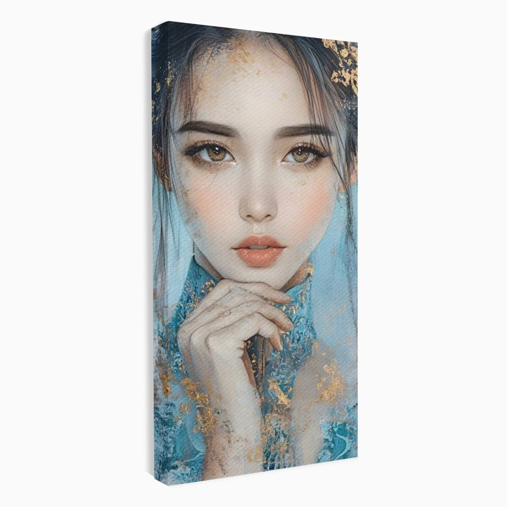 Tablou Canvas Premium, LuxCanva® G1208, Vis de Iasomie, Serenitate, Azuriu, Sublim, Gratie, Frumos, Chip, Portret, Auriu, Reflexii, Mana, Gand, Dorinta, Safir, Privire, Salon, Birou, Living, Dormitor