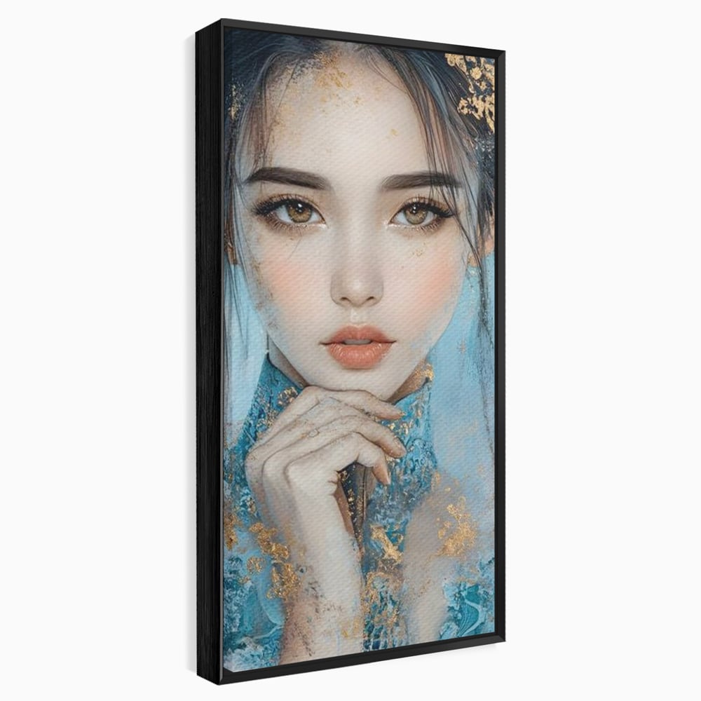 Tablou Canvas Premium, LuxCanva® G1208, Vis de Iasomie, Serenitate, Azuriu, Sublim, Gratie, Frumos, Chip, Portret, Auriu, Reflexii, Mana, Gand, Dorinta, Safir, Privire, Salon, Birou, Living, Dormitor