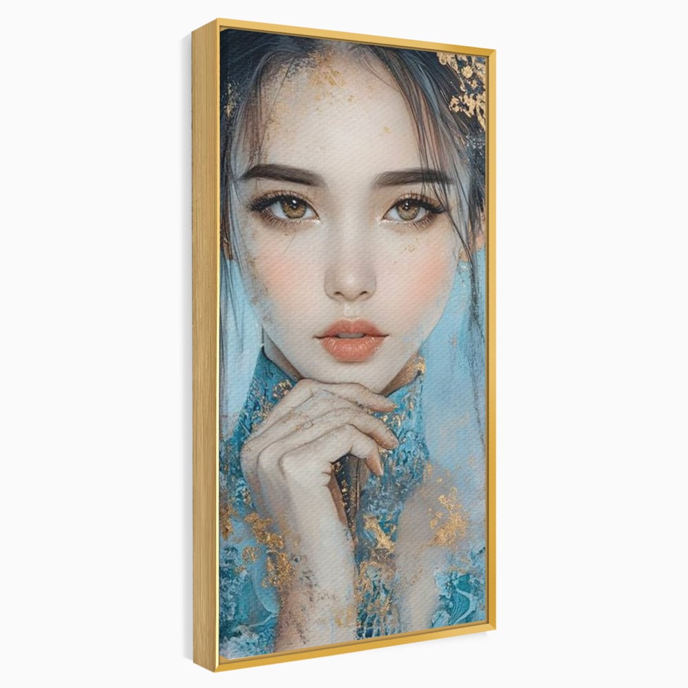 Tablou Canvas Premium, LuxCanva® G1208, Vis de Iasomie, Serenitate, Azuriu, Sublim, Gratie, Frumos, Chip, Portret, Auriu, Reflexii, Mana, Gand, Dorinta, Safir, Privire, Salon, Birou, Living, Dormitor