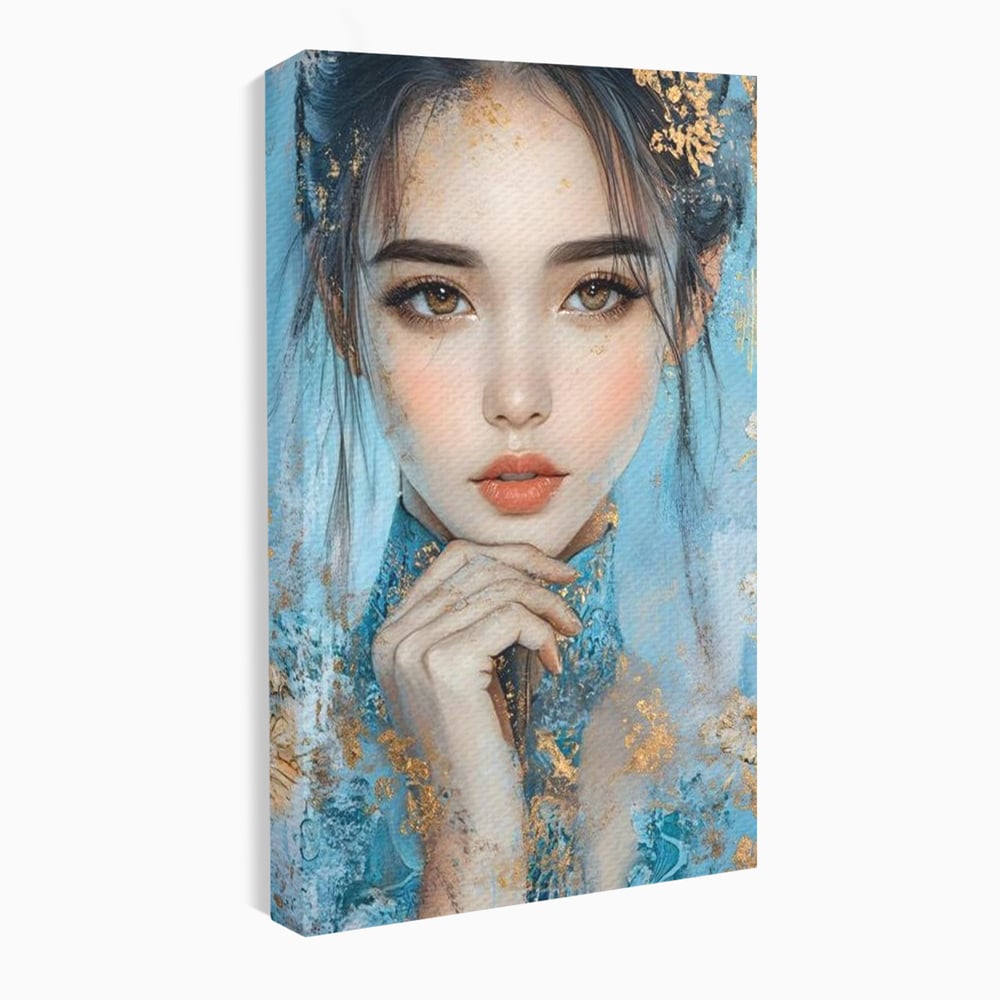 Tablou Canvas Premium, LuxCanva® G1208, Vis de Iasomie, Serenitate, Azuriu, Sublim, Gratie, Frumos, Chip, Portret, Auriu, Reflexii, Mana, Gand, Dorinta, Safir, Privire, Salon, Birou, Living, Dormitor