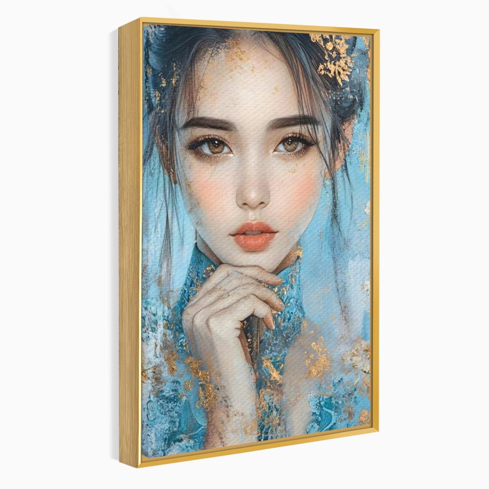 Tablou Canvas Premium, LuxCanva® G1208, Vis de Iasomie, Serenitate, Azuriu, Sublim, Gratie, Frumos, Chip, Portret, Auriu, Reflexii, Mana, Gand, Dorinta, Safir, Privire, Salon, Birou, Living, Dormitor
