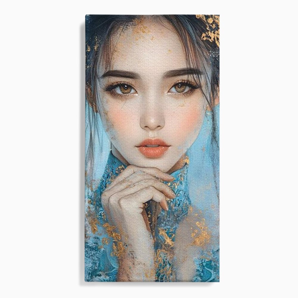Tablou Canvas Premium, LuxCanva® G1208, Vis de Iasomie, Serenitate, Azuriu, Sublim, Gratie, Frumos, Chip, Portret, Auriu, Reflexii, Mana, Gand, Dorinta, Safir, Privire, Salon, Birou, Living, Dormitor