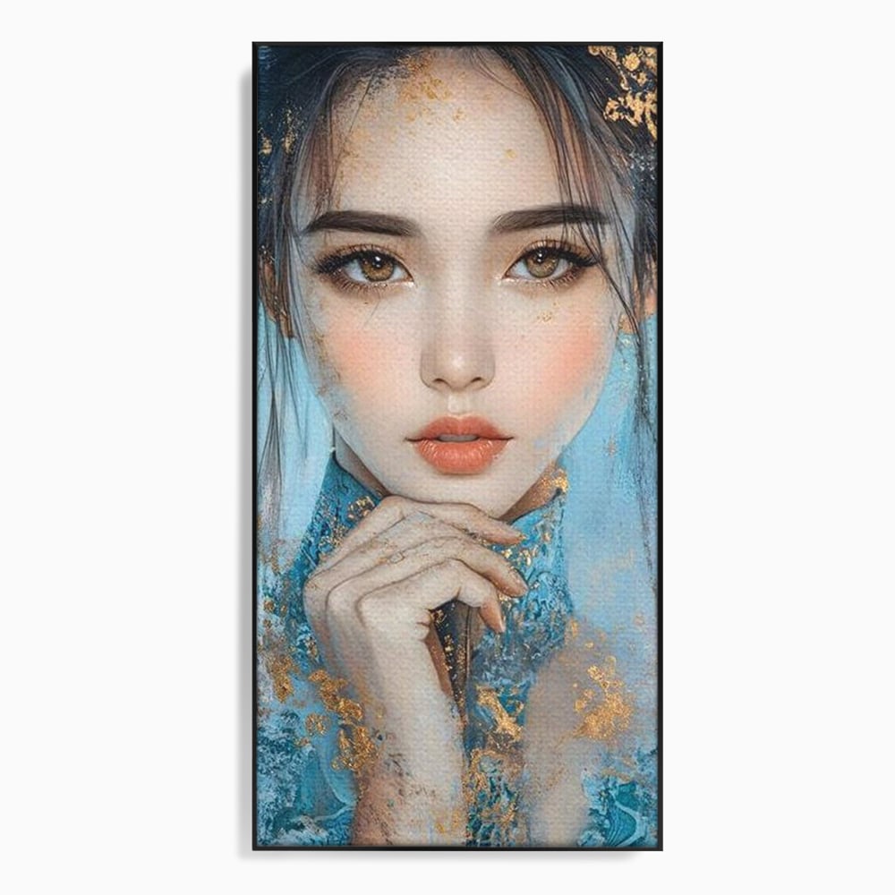 Tablou Canvas Premium, LuxCanva® G1208, Vis de Iasomie, Serenitate, Azuriu, Sublim, Gratie, Frumos, Chip, Portret, Auriu, Reflexii, Mana, Gand, Dorinta, Safir, Privire, Salon, Birou, Living, Dormitor