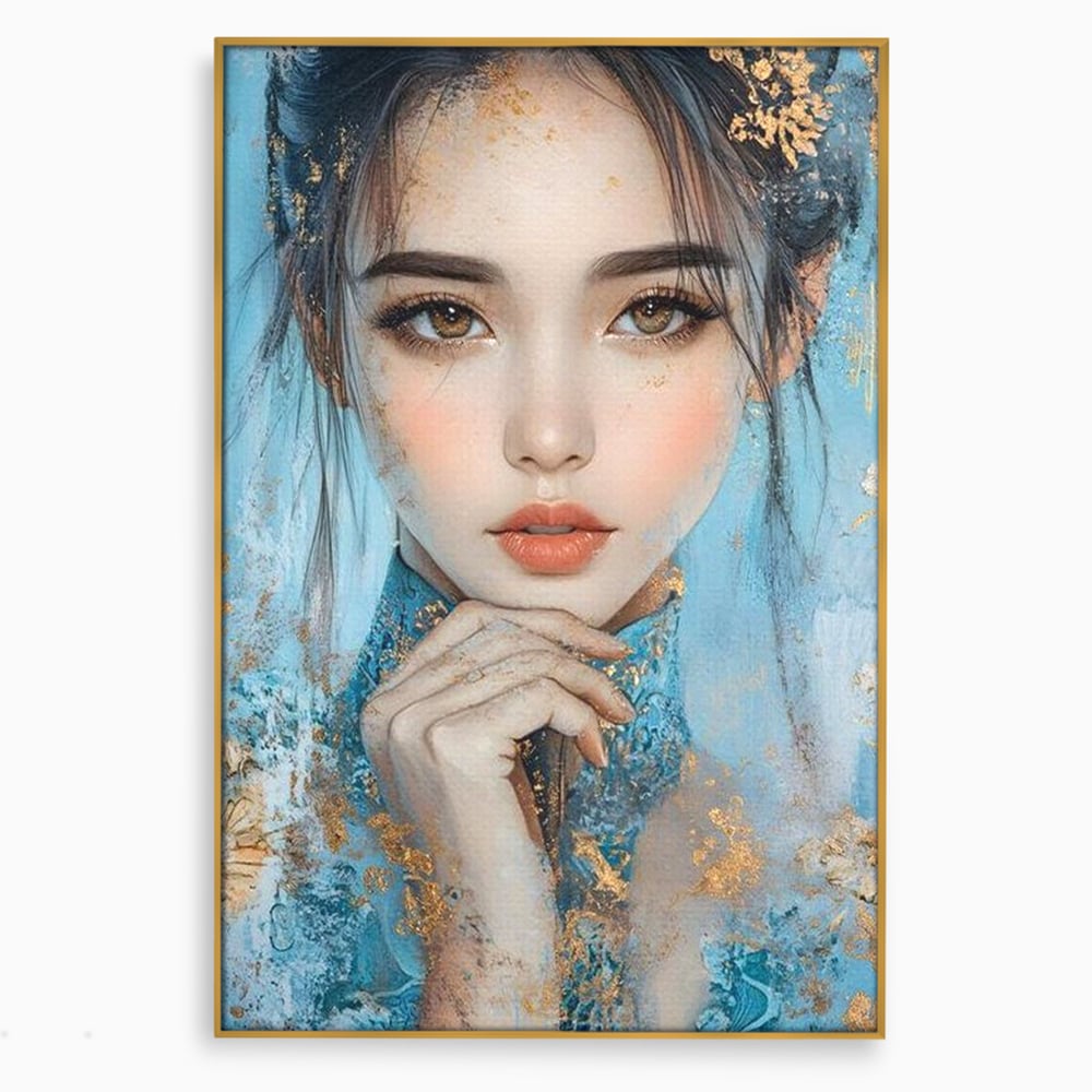 Tablou Canvas Premium, LuxCanva® G1208, Vis de Iasomie, Serenitate, Azuriu, Sublim, Gratie, Frumos, Chip, Portret, Auriu, Reflexii, Mana, Gand, Dorinta, Safir, Privire, Salon, Birou, Living, Dormitor