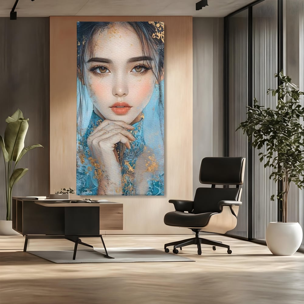 Tablou Canvas Premium, LuxCanva® G1208, Vis de Iasomie, Serenitate, Azuriu, Sublim, Gratie, Frumos, Chip, Portret, Auriu, Reflexii, Mana, Gand, Dorinta, Safir, Privire, Salon, Birou, Living, Dormitor