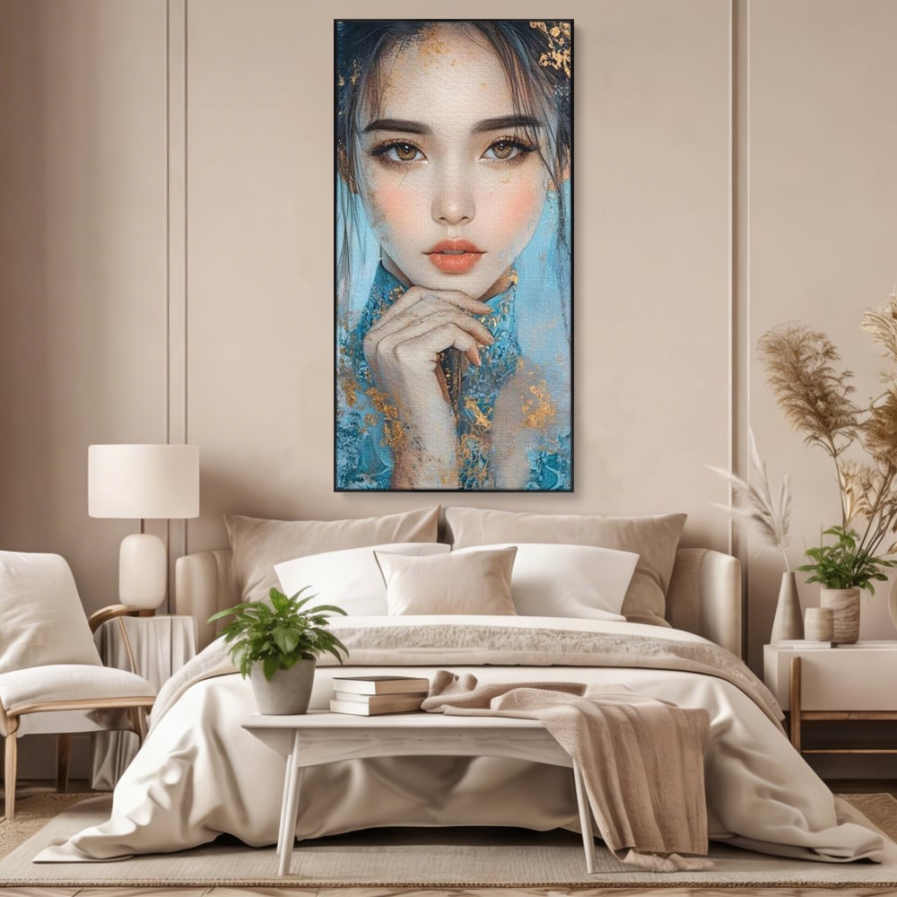 Tablou Canvas Premium, LuxCanva® G1208, Vis de Iasomie, Serenitate, Azuriu, Sublim, Gratie, Frumos, Chip, Portret, Auriu, Reflexii, Mana, Gand, Dorinta, Safir, Privire, Salon, Birou, Living, Dormitor