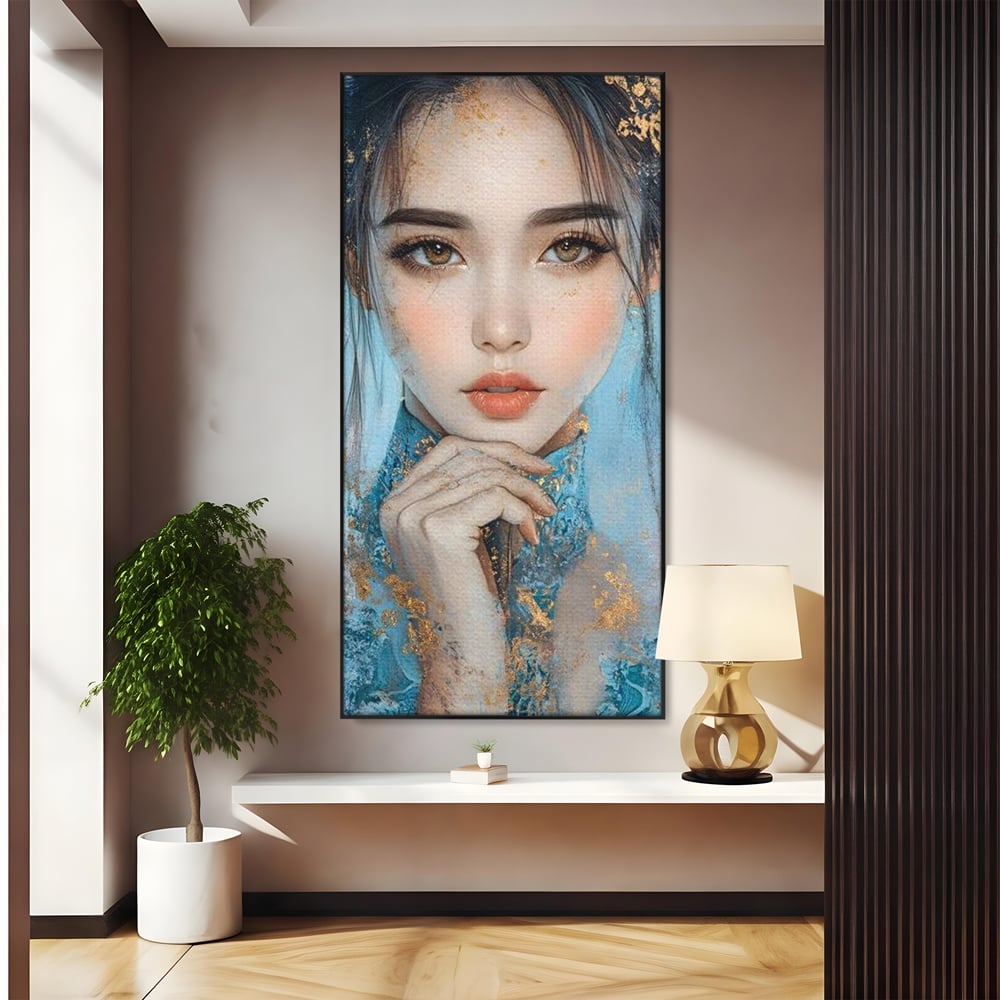Tablou Canvas Premium, LuxCanva® G1208, Vis de Iasomie, Serenitate, Azuriu, Sublim, Gratie, Frumos, Chip, Portret, Auriu, Reflexii, Mana, Gand, Dorinta, Safir, Privire, Salon, Birou, Living, Dormitor