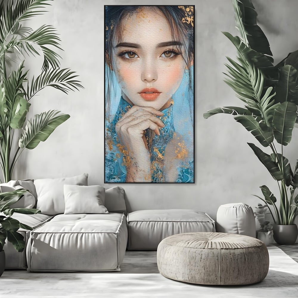 Tablou Canvas Premium, LuxCanva® G1208, Vis de Iasomie, Serenitate, Azuriu, Sublim, Gratie, Frumos, Chip, Portret, Auriu, Reflexii, Mana, Gand, Dorinta, Safir, Privire, Salon, Birou, Living, Dormitor