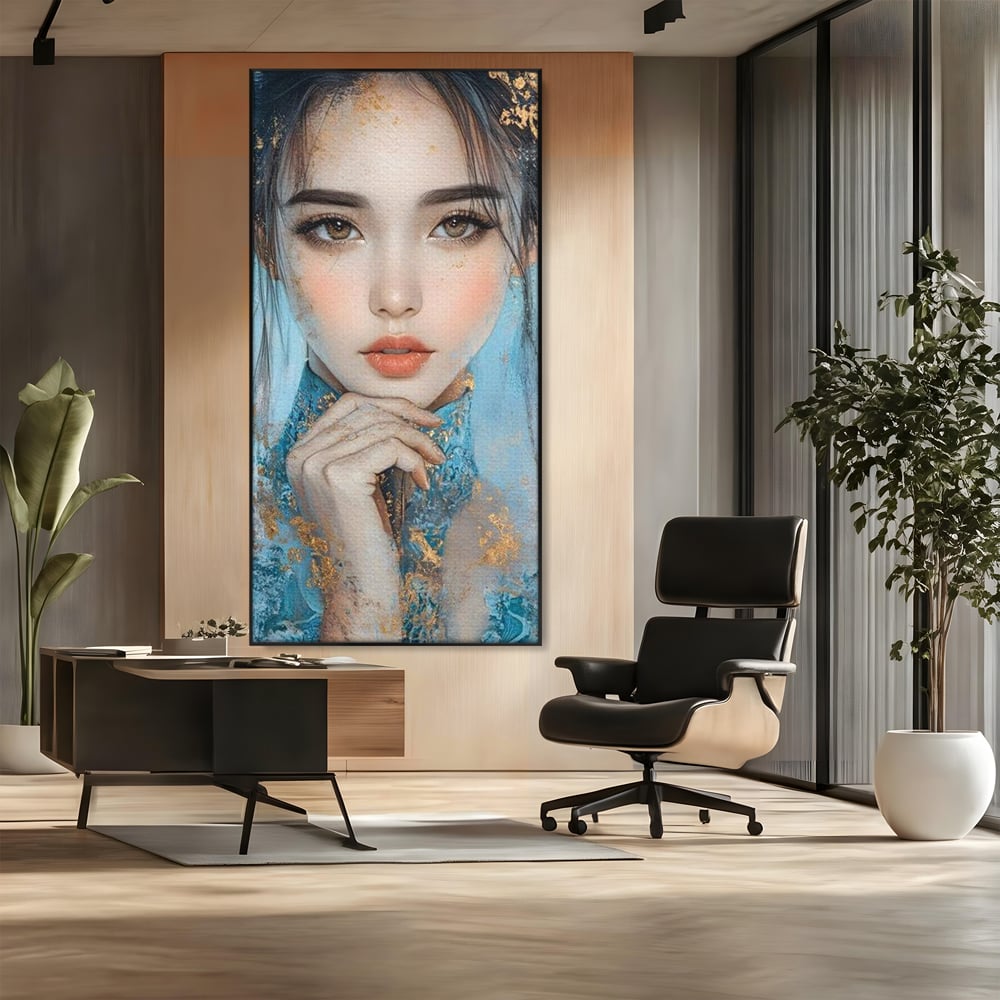 Tablou Canvas Premium, LuxCanva® G1208, Vis de Iasomie, Serenitate, Azuriu, Sublim, Gratie, Frumos, Chip, Portret, Auriu, Reflexii, Mana, Gand, Dorinta, Safir, Privire, Salon, Birou, Living, Dormitor