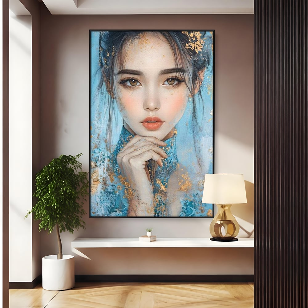 Tablou Canvas Premium, LuxCanva® G1208, Vis de Iasomie, Serenitate, Azuriu, Sublim, Gratie, Frumos, Chip, Portret, Auriu, Reflexii, Mana, Gand, Dorinta, Safir, Privire, Salon, Birou, Living, Dormitor