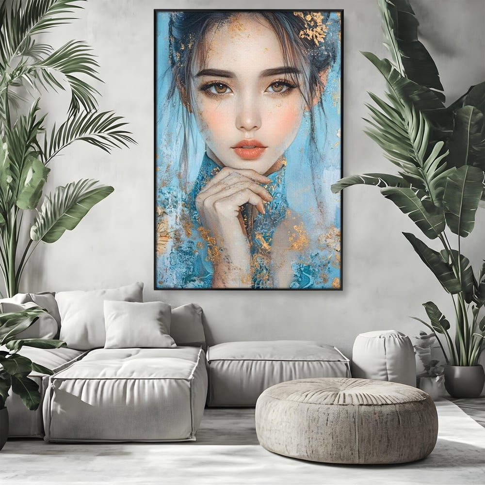 Tablou Canvas Premium, LuxCanva® G1208, Vis de Iasomie, Serenitate, Azuriu, Sublim, Gratie, Frumos, Chip, Portret, Auriu, Reflexii, Mana, Gand, Dorinta, Safir, Privire, Salon, Birou, Living, Dormitor