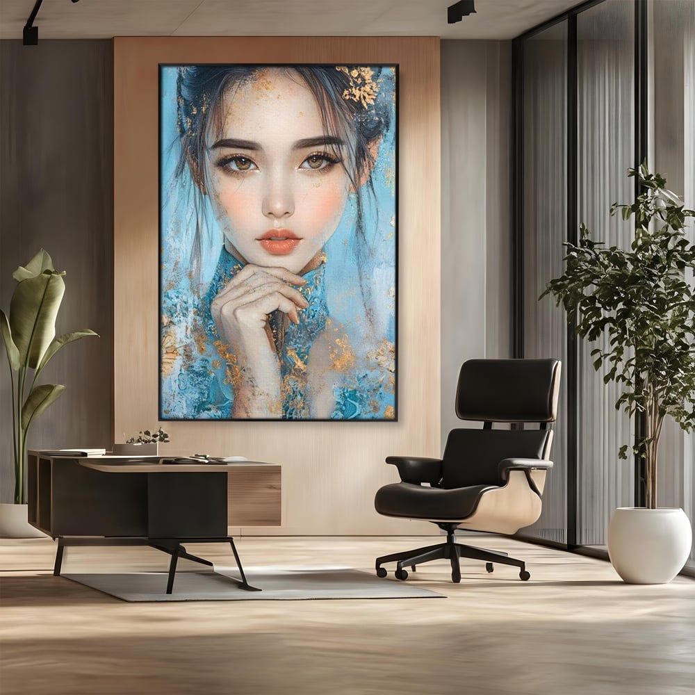 Tablou Canvas Premium, LuxCanva® G1208, Vis de Iasomie, Serenitate, Azuriu, Sublim, Gratie, Frumos, Chip, Portret, Auriu, Reflexii, Mana, Gand, Dorinta, Safir, Privire, Salon, Birou, Living, Dormitor