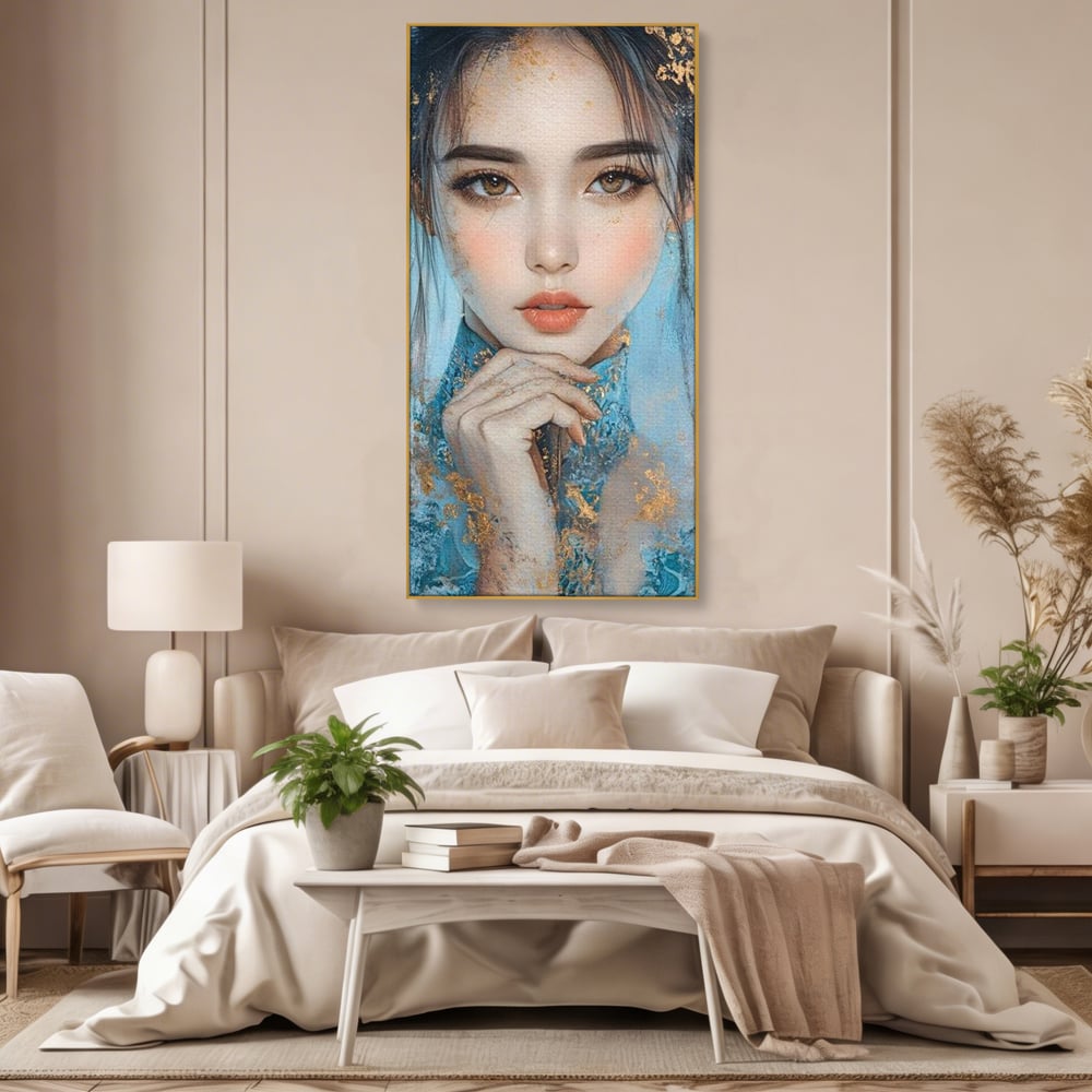 Tablou Canvas Premium, LuxCanva® G1208, Vis de Iasomie, Serenitate, Azuriu, Sublim, Gratie, Frumos, Chip, Portret, Auriu, Reflexii, Mana, Gand, Dorinta, Safir, Privire, Salon, Birou, Living, Dormitor