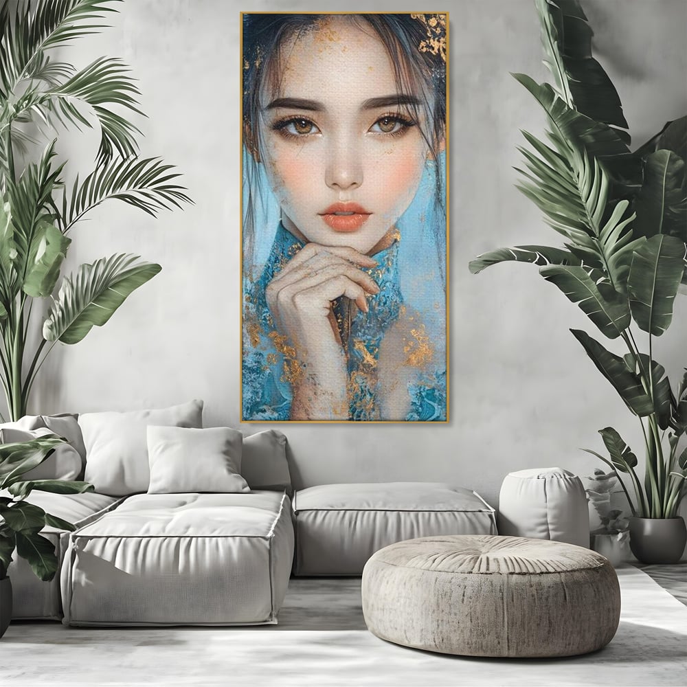 Tablou Canvas Premium, LuxCanva® G1208, Vis de Iasomie, Serenitate, Azuriu, Sublim, Gratie, Frumos, Chip, Portret, Auriu, Reflexii, Mana, Gand, Dorinta, Safir, Privire, Salon, Birou, Living, Dormitor