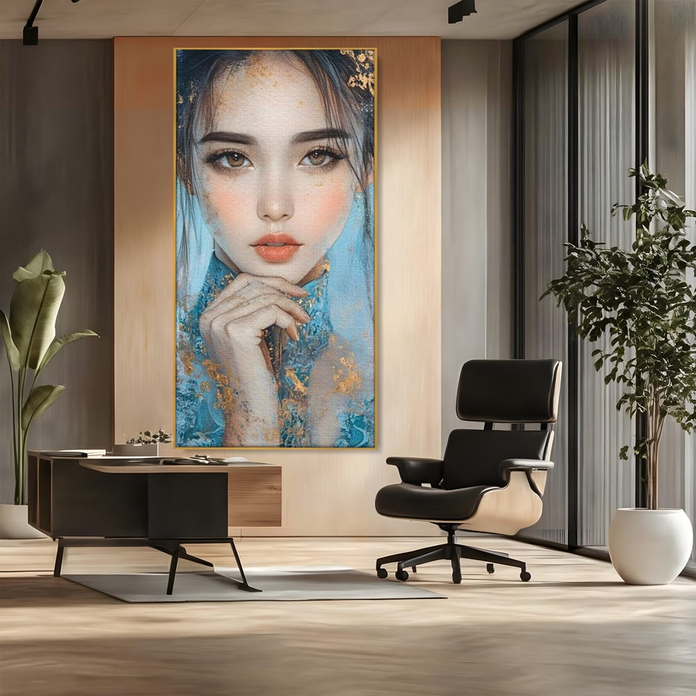 Tablou Canvas Premium, LuxCanva® G1208, Vis de Iasomie, Serenitate, Azuriu, Sublim, Gratie, Frumos, Chip, Portret, Auriu, Reflexii, Mana, Gand, Dorinta, Safir, Privire, Salon, Birou, Living, Dormitor