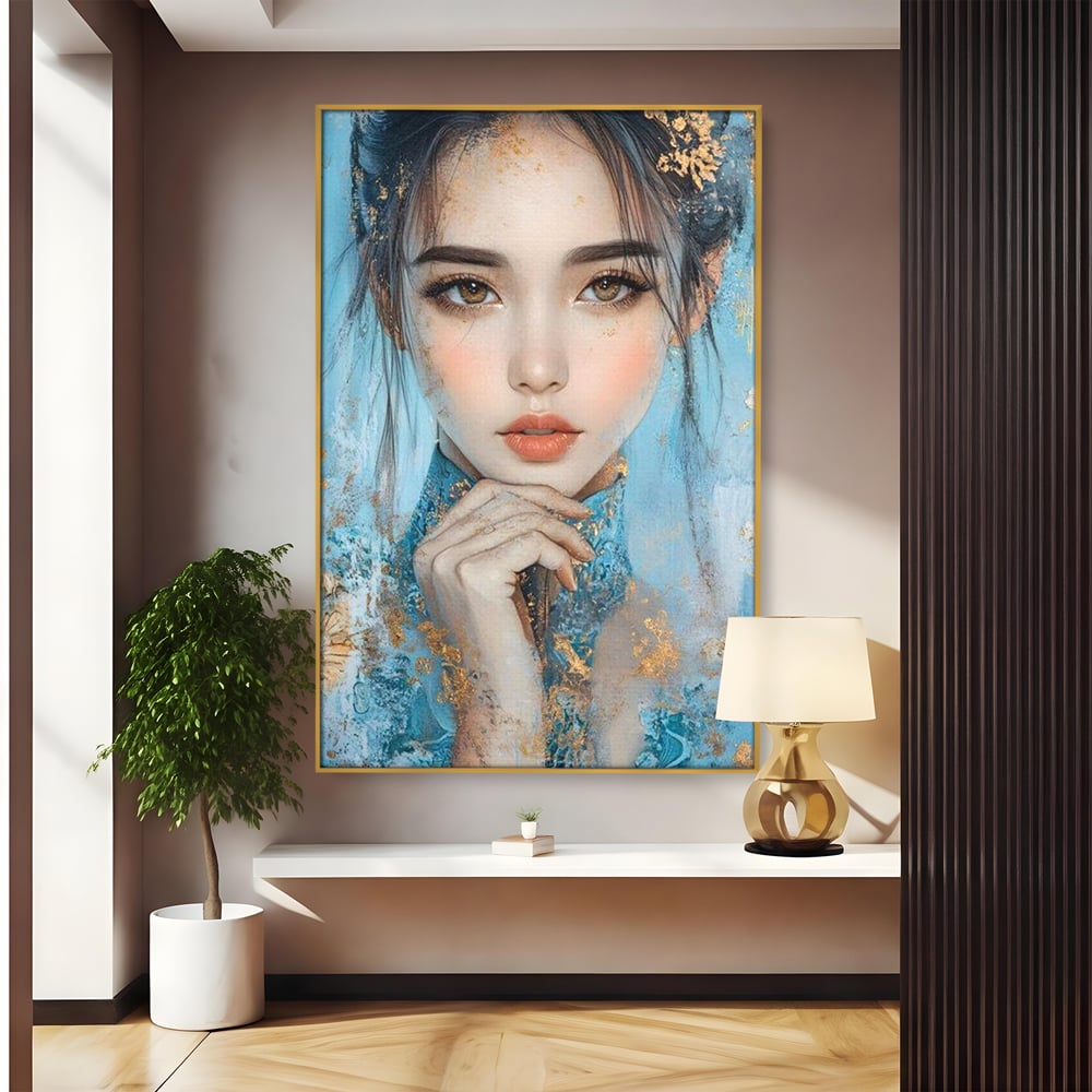 Tablou Canvas Premium, LuxCanva® G1208, Vis de Iasomie, Serenitate, Azuriu, Sublim, Gratie, Frumos, Chip, Portret, Auriu, Reflexii, Mana, Gand, Dorinta, Safir, Privire, Salon, Birou, Living, Dormitor