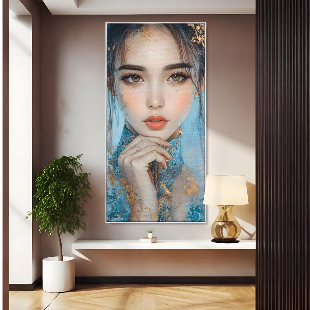 Tablou Canvas Premium, LuxCanva® G1208, Vis de Iasomie, Serenitate, Azuriu, Sublim, Gratie, Frumos, Chip, Portret, Auriu, Reflexii, Mana, Gand, Dorinta, Safir, Privire, Salon, Birou, Living, Dormitor