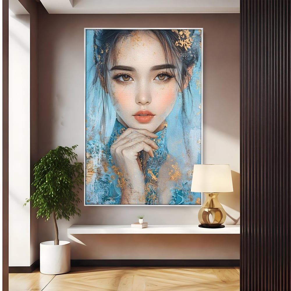 Tablou Canvas Premium, LuxCanva® G1208, Vis de Iasomie, Serenitate, Azuriu, Sublim, Gratie, Frumos, Chip, Portret, Auriu, Reflexii, Mana, Gand, Dorinta, Safir, Privire, Salon, Birou, Living, Dormitor