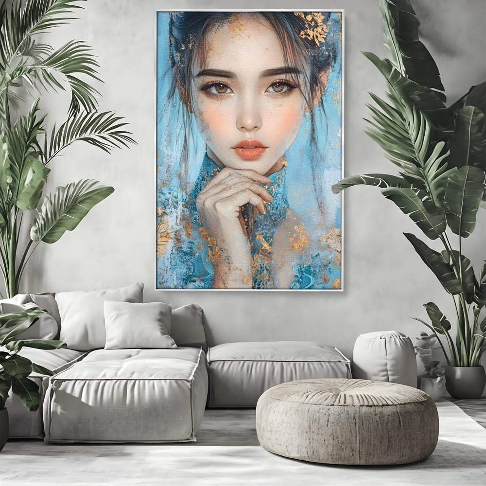 Tablou Canvas Premium, LuxCanva® G1208, Vis de Iasomie, Serenitate, Azuriu, Sublim, Gratie, Frumos, Chip, Portret, Auriu, Reflexii, Mana, Gand, Dorinta, Safir, Privire, Salon, Birou, Living, Dormitor