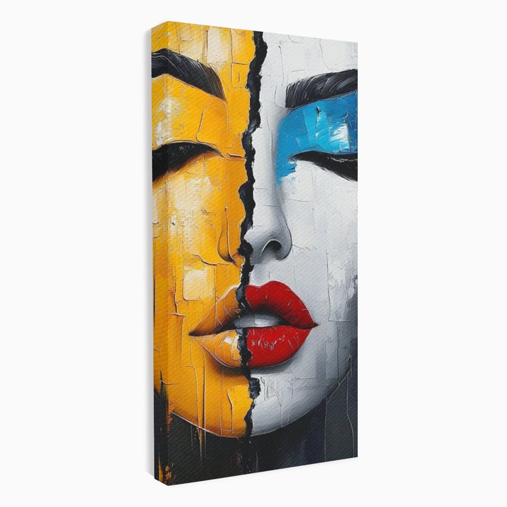 Leinwand Premium Canvas Wandkunst, LuxCanva® G1210, Stille und Schrei, Dualität, Mädchen, Kontrast, Schönheit, Licht, Schatten, Maske, Teilung, Wirkung, Herz, Porträt, Stille, Frieden, Lounge, Büro, Wohnzimmer, Schlafzimmer