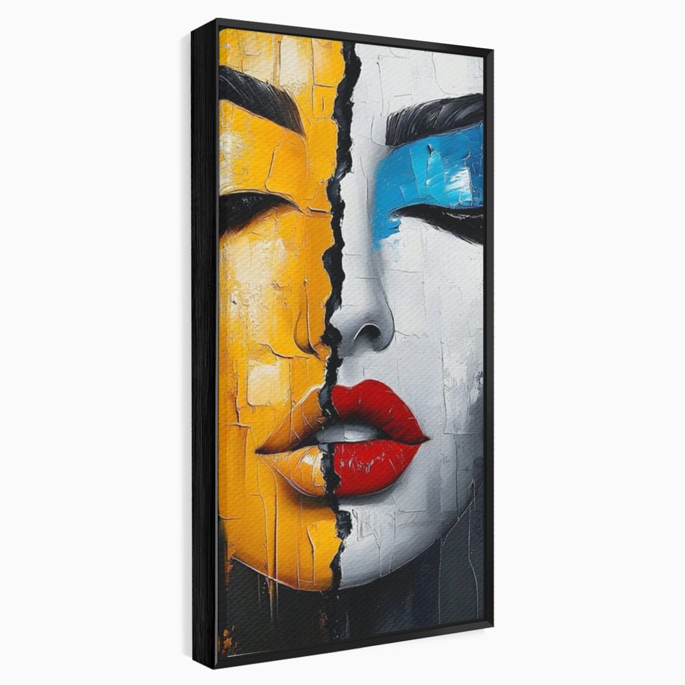 Leinwand Premium Canvas Wandkunst, LuxCanva® G1210, Stille und Schrei, Dualität, Mädchen, Kontrast, Schönheit, Licht, Schatten, Maske, Teilung, Wirkung, Herz, Porträt, Stille, Frieden, Lounge, Büro, Wohnzimmer, Schlafzimmer