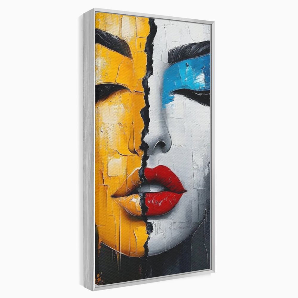 Leinwand Premium Canvas Wandkunst, LuxCanva® G1210, Stille und Schrei, Dualität, Mädchen, Kontrast, Schönheit, Licht, Schatten, Maske, Teilung, Wirkung, Herz, Porträt, Stille, Frieden, Lounge, Büro, Wohnzimmer, Schlafzimmer