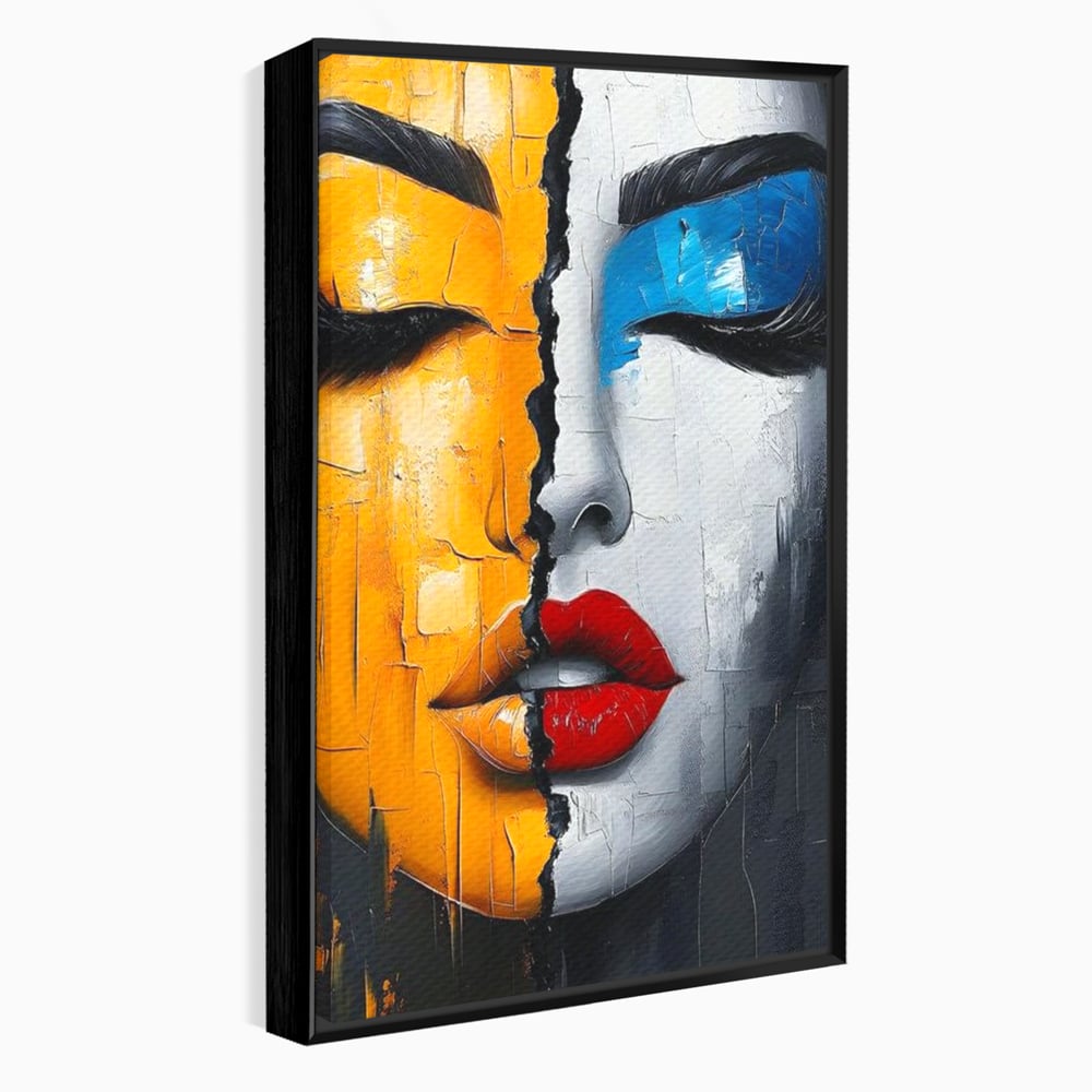 Leinwand Premium Canvas Wandkunst, LuxCanva® G1210, Stille und Schrei, Dualität, Mädchen, Kontrast, Schönheit, Licht, Schatten, Maske, Teilung, Wirkung, Herz, Porträt, Stille, Frieden, Lounge, Büro, Wohnzimmer, Schlafzimmer