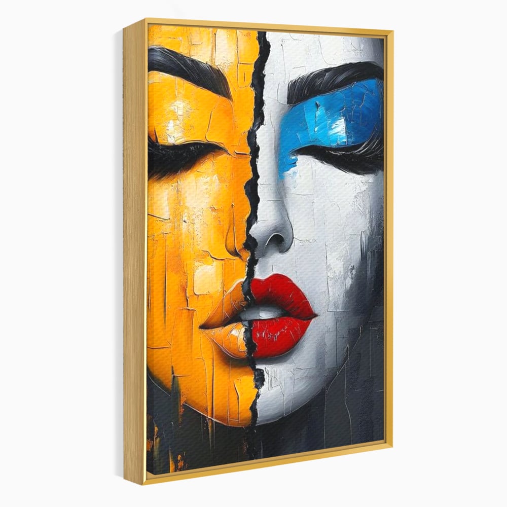 Leinwand Premium Canvas Wandkunst, LuxCanva® G1210, Stille und Schrei, Dualität, Mädchen, Kontrast, Schönheit, Licht, Schatten, Maske, Teilung, Wirkung, Herz, Porträt, Stille, Frieden, Lounge, Büro, Wohnzimmer, Schlafzimmer