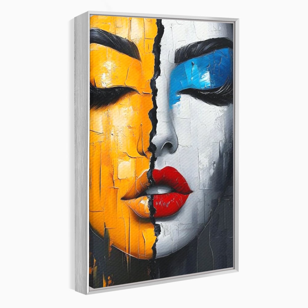 Leinwand Premium Canvas Wandkunst, LuxCanva® G1210, Stille und Schrei, Dualität, Mädchen, Kontrast, Schönheit, Licht, Schatten, Maske, Teilung, Wirkung, Herz, Porträt, Stille, Frieden, Lounge, Büro, Wohnzimmer, Schlafzimmer
