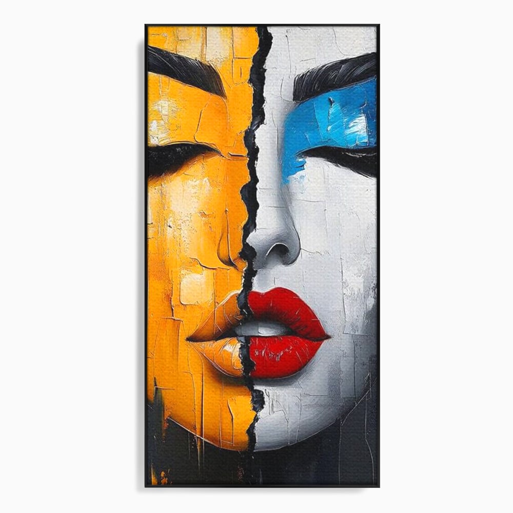 Leinwand Premium Canvas Wandkunst, LuxCanva® G1210, Stille und Schrei, Dualität, Mädchen, Kontrast, Schönheit, Licht, Schatten, Maske, Teilung, Wirkung, Herz, Porträt, Stille, Frieden, Lounge, Büro, Wohnzimmer, Schlafzimmer