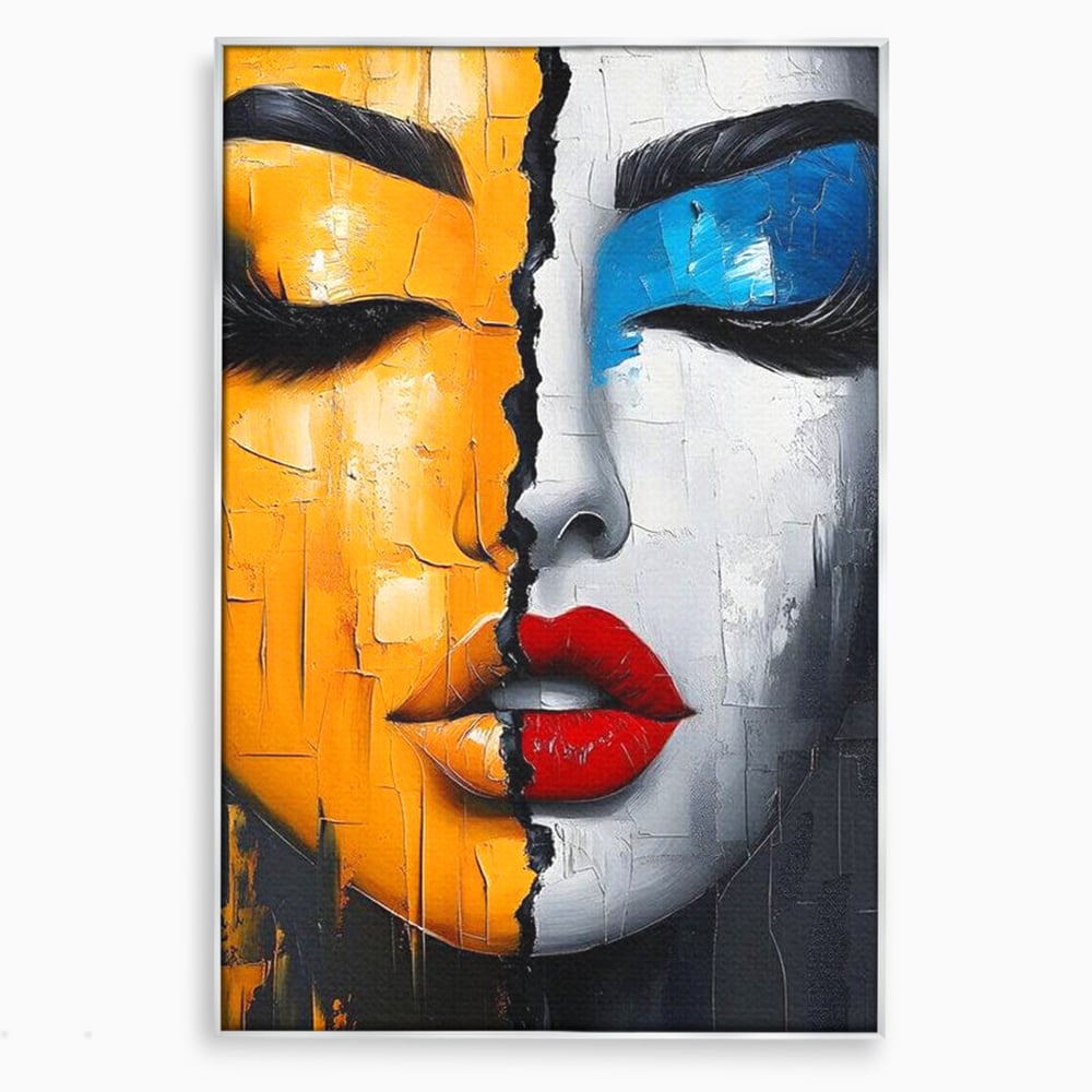 Leinwand Premium Canvas Wandkunst, LuxCanva® G1210, Stille und Schrei, Dualität, Mädchen, Kontrast, Schönheit, Licht, Schatten, Maske, Teilung, Wirkung, Herz, Porträt, Stille, Frieden, Lounge, Büro, Wohnzimmer, Schlafzimmer