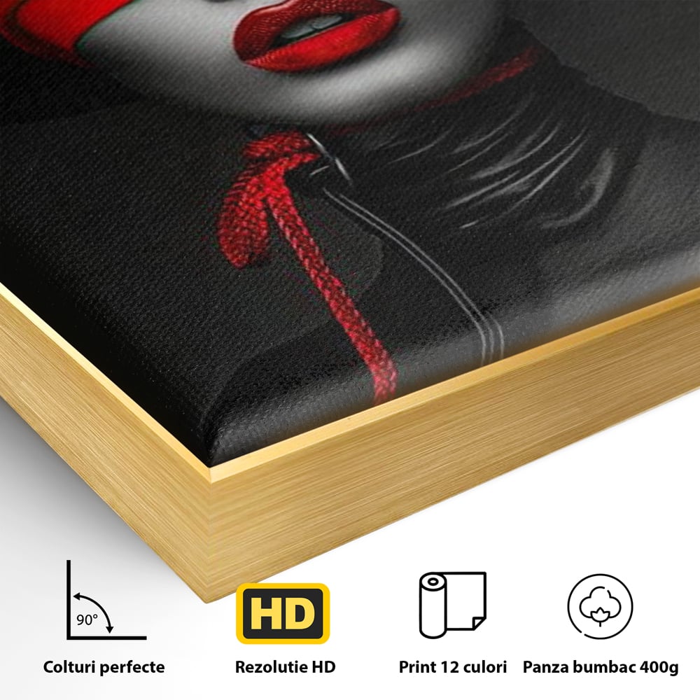 Tablou Canvas Premium, LuxCanva® G1212, Puterea Nevazuta, Noir, Infern, Voal, Mister, Eclipsa, Obscur, Rosu, Palarie, Nevazut, Buze, Doamna, Enigma, Pasiune, Tacere, Salon, Birou, Living, Dormitor