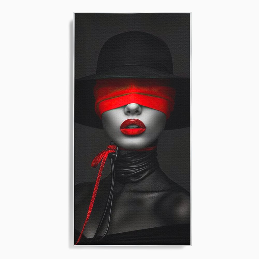 Tablou Canvas Premium, LuxCanva® G1212, Puterea Nevazuta, Noir, Infern, Voal, Mister, Eclipsa, Obscur, Rosu, Palarie, Nevazut, Buze, Doamna, Enigma, Pasiune, Tacere, Salon, Birou, Living, Dormitor