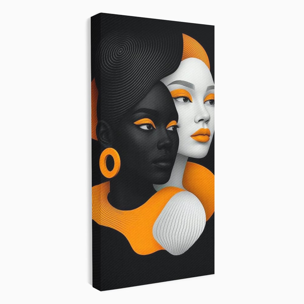 Tablou Canvas Premium, LuxCanva® G1213, Unirea Lumilor, Fete, Suflete, Alb, Negru, Portocaliu, Fusion, Simetrie, Portret, Diversitate, Poem, Umbra, Oglinda, Polaritate, Salon, Birou, Living, Dormitor