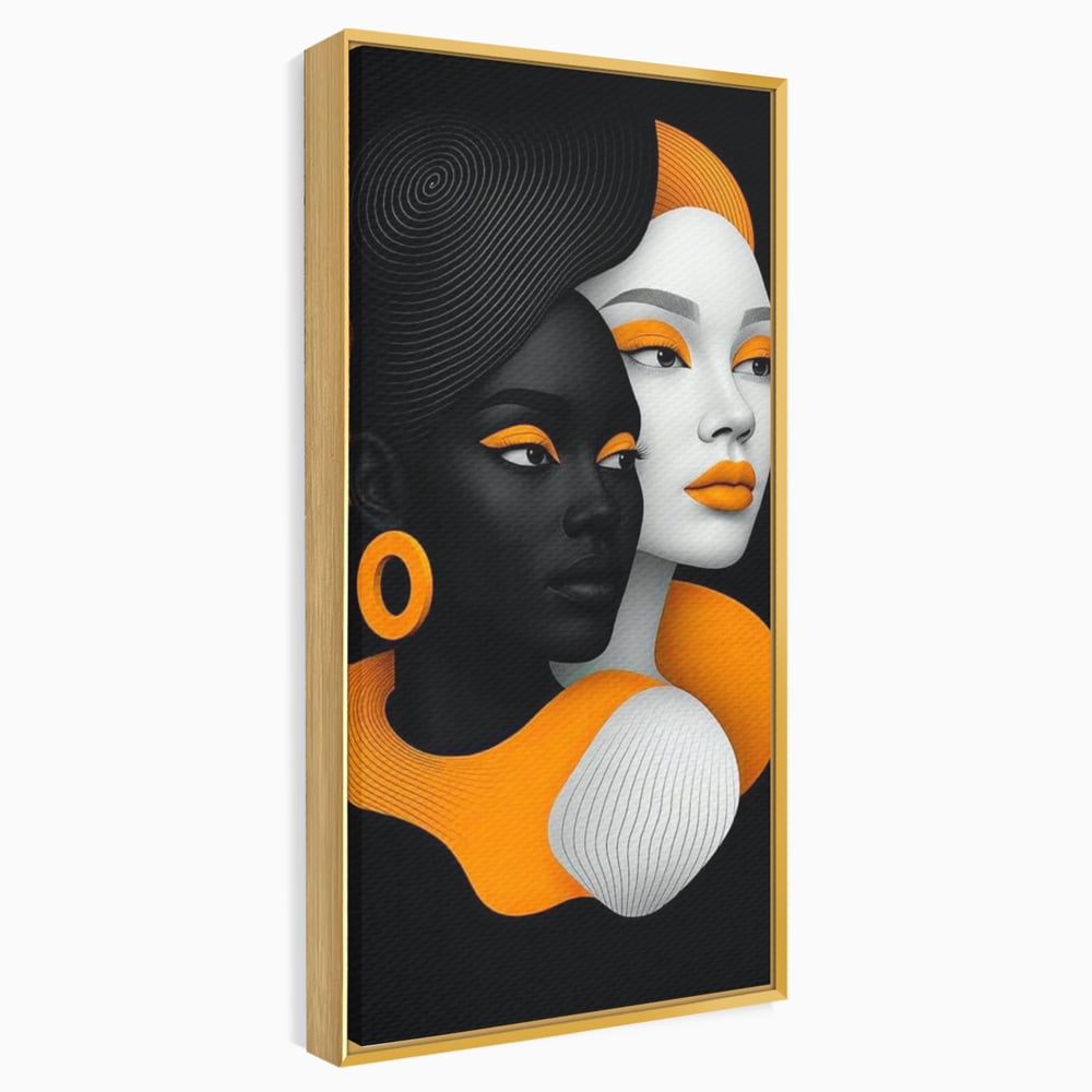 Tablou Canvas Premium, LuxCanva® G1213, Unirea Lumilor, Fete, Suflete, Alb, Negru, Portocaliu, Fusion, Simetrie, Portret, Diversitate, Poem, Umbra, Oglinda, Polaritate, Salon, Birou, Living, Dormitor