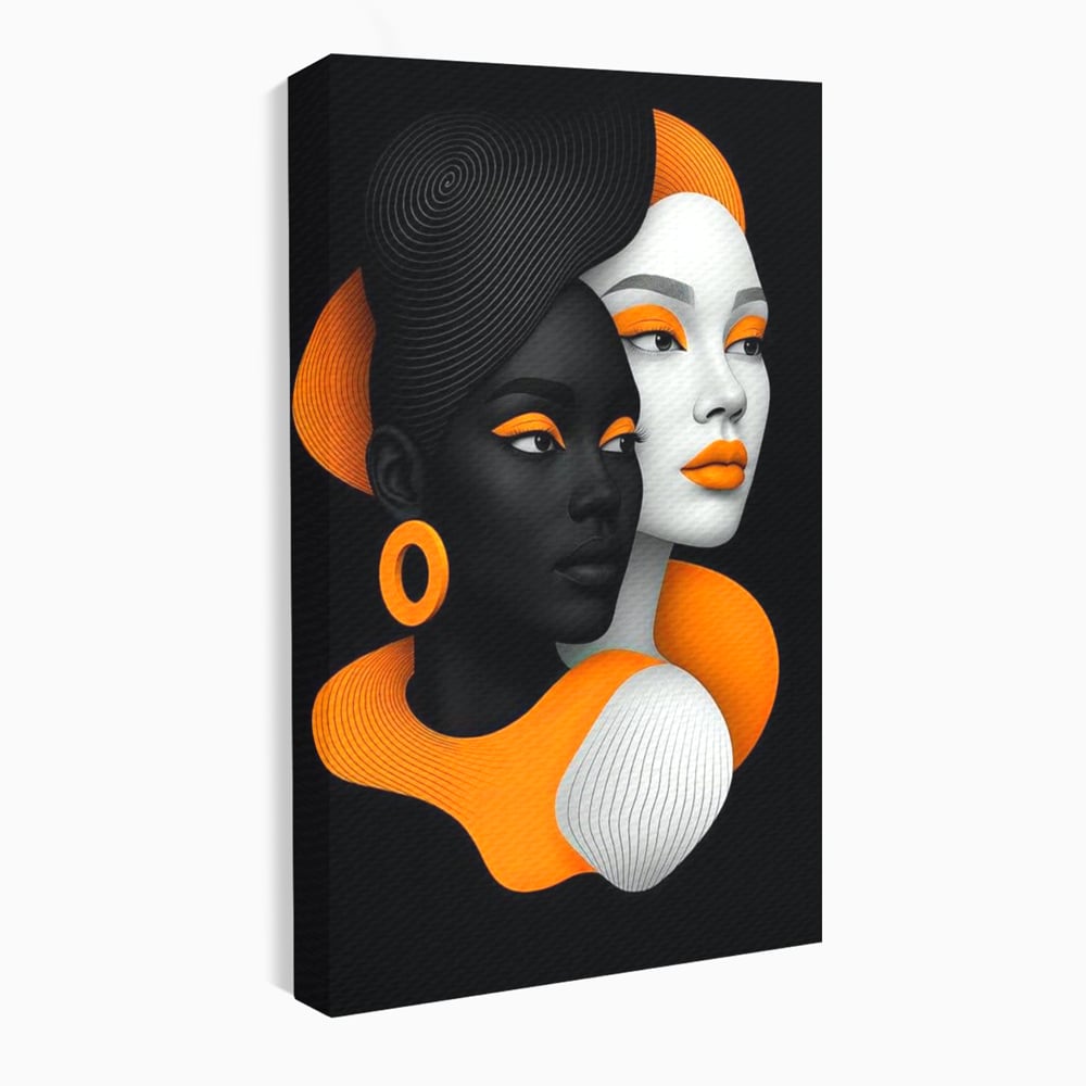 Tablou Canvas Premium, LuxCanva® G1213, Unirea Lumilor, Fete, Suflete, Alb, Negru, Portocaliu, Fusion, Simetrie, Portret, Diversitate, Poem, Umbra, Oglinda, Polaritate, Salon, Birou, Living, Dormitor