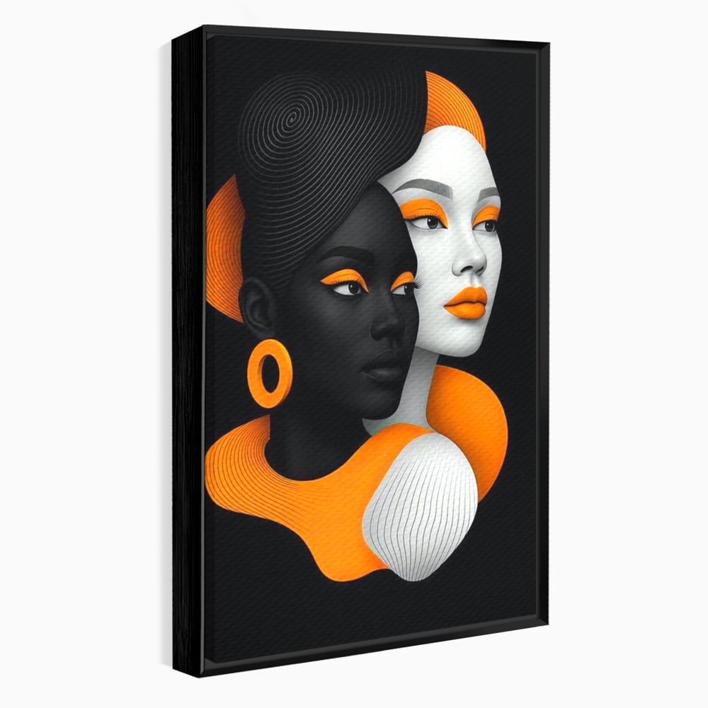 Tablou Canvas Premium, LuxCanva® G1213, Unirea Lumilor, Fete, Suflete, Alb, Negru, Portocaliu, Fusion, Simetrie, Portret, Diversitate, Poem, Umbra, Oglinda, Polaritate, Salon, Birou, Living, Dormitor