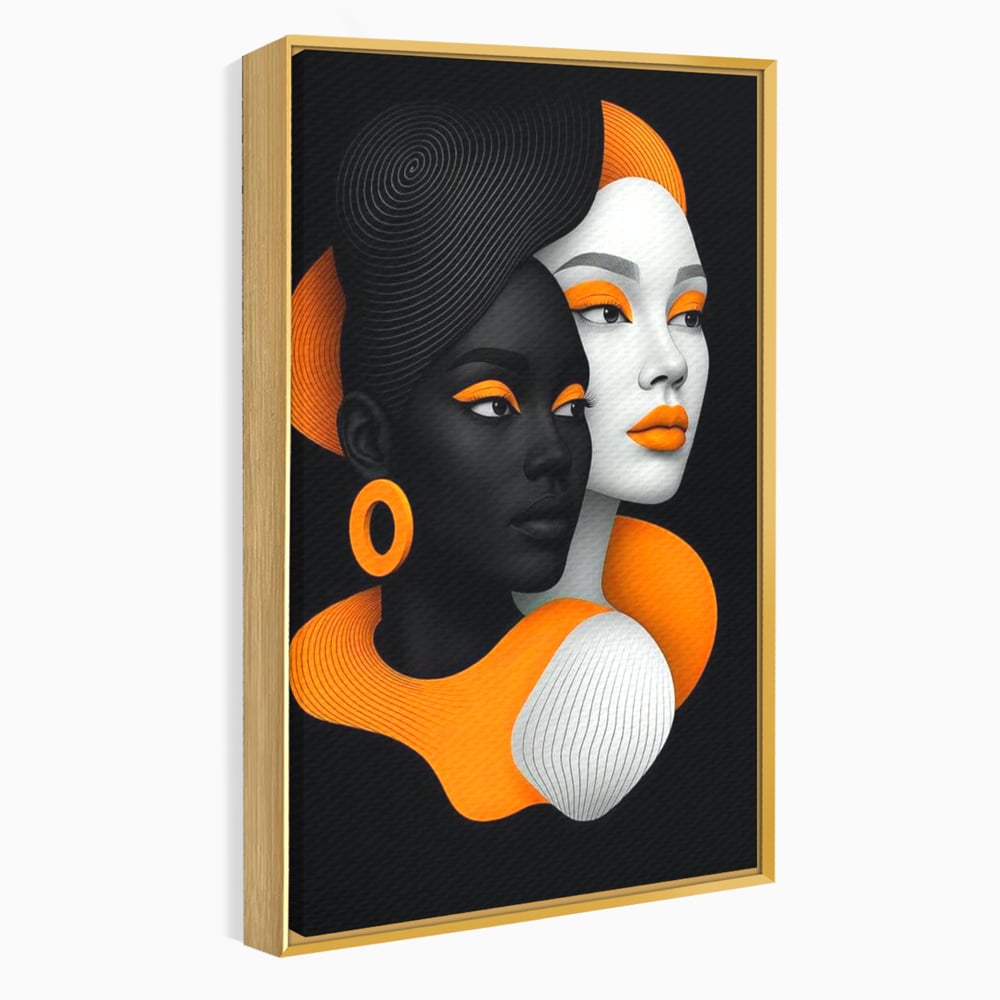 Tablou Canvas Premium, LuxCanva® G1213, Unirea Lumilor, Fete, Suflete, Alb, Negru, Portocaliu, Fusion, Simetrie, Portret, Diversitate, Poem, Umbra, Oglinda, Polaritate, Salon, Birou, Living, Dormitor