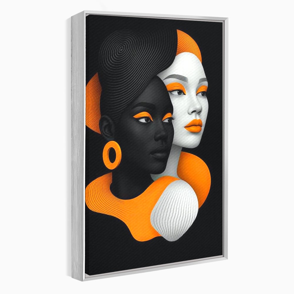Tablou Canvas Premium, LuxCanva® G1213, Unirea Lumilor, Fete, Suflete, Alb, Negru, Portocaliu, Fusion, Simetrie, Portret, Diversitate, Poem, Umbra, Oglinda, Polaritate, Salon, Birou, Living, Dormitor