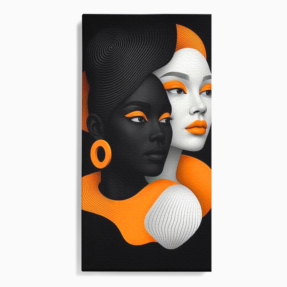 Tablou Canvas Premium, LuxCanva® G1213, Unirea Lumilor, Fete, Suflete, Alb, Negru, Portocaliu, Fusion, Simetrie, Portret, Diversitate, Poem, Umbra, Oglinda, Polaritate, Salon, Birou, Living, Dormitor
