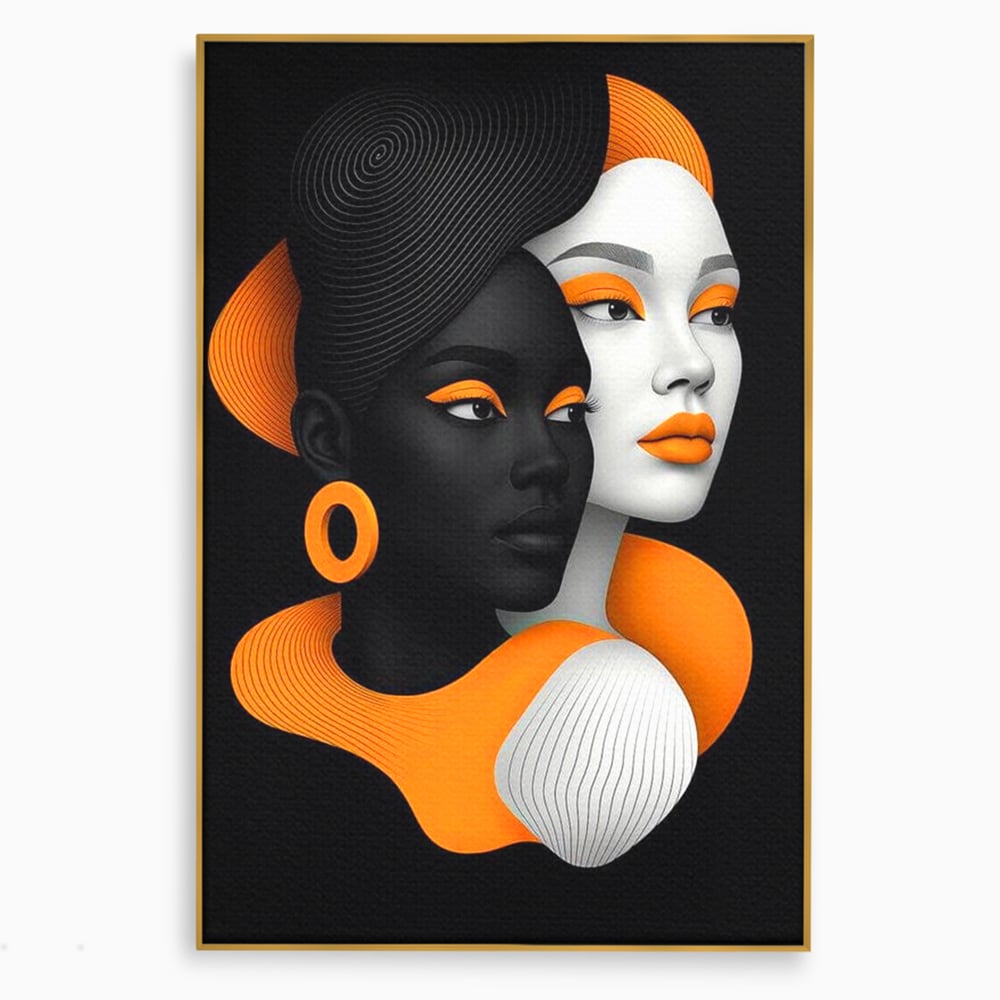 Tablou Canvas Premium, LuxCanva® G1213, Unirea Lumilor, Fete, Suflete, Alb, Negru, Portocaliu, Fusion, Simetrie, Portret, Diversitate, Poem, Umbra, Oglinda, Polaritate, Salon, Birou, Living, Dormitor
