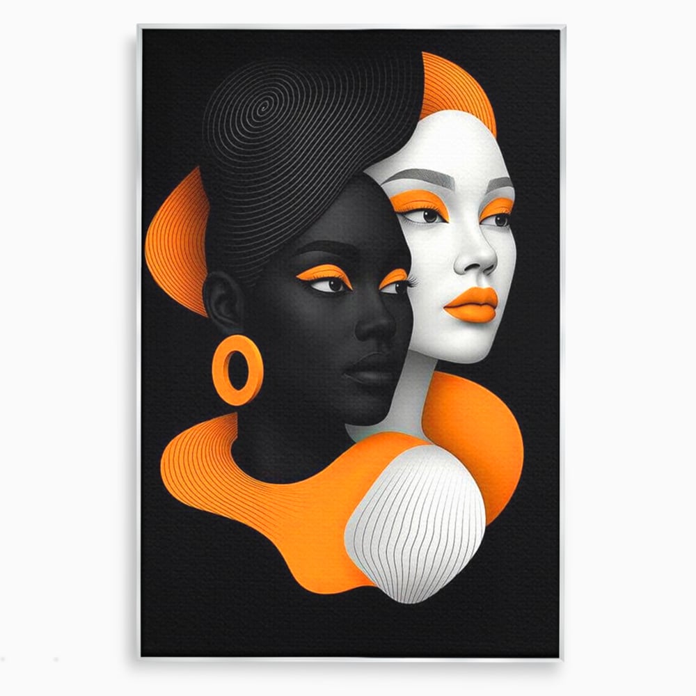 Tablou Canvas Premium, LuxCanva® G1213, Unirea Lumilor, Fete, Suflete, Alb, Negru, Portocaliu, Fusion, Simetrie, Portret, Diversitate, Poem, Umbra, Oglinda, Polaritate, Salon, Birou, Living, Dormitor