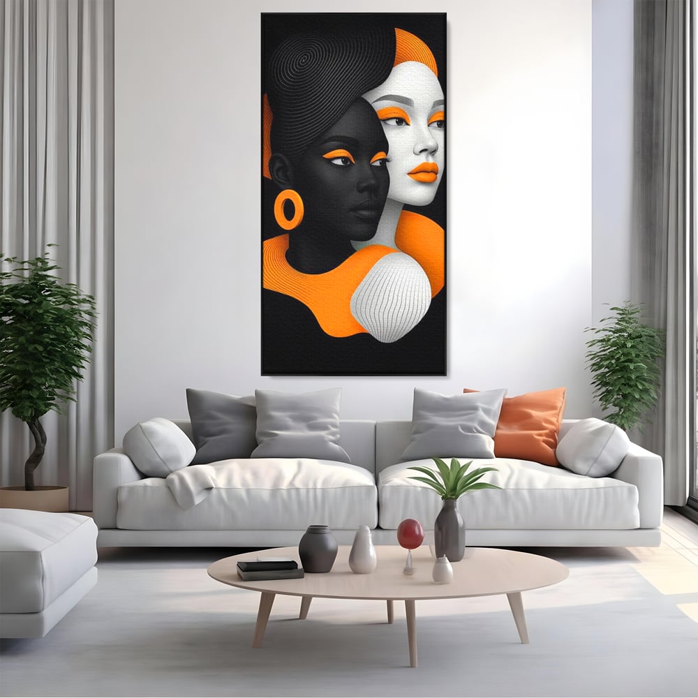 Tablou Canvas Premium, LuxCanva® G1213, Unirea Lumilor, Fete, Suflete, Alb, Negru, Portocaliu, Fusion, Simetrie, Portret, Diversitate, Poem, Umbra, Oglinda, Polaritate, Salon, Birou, Living, Dormitor