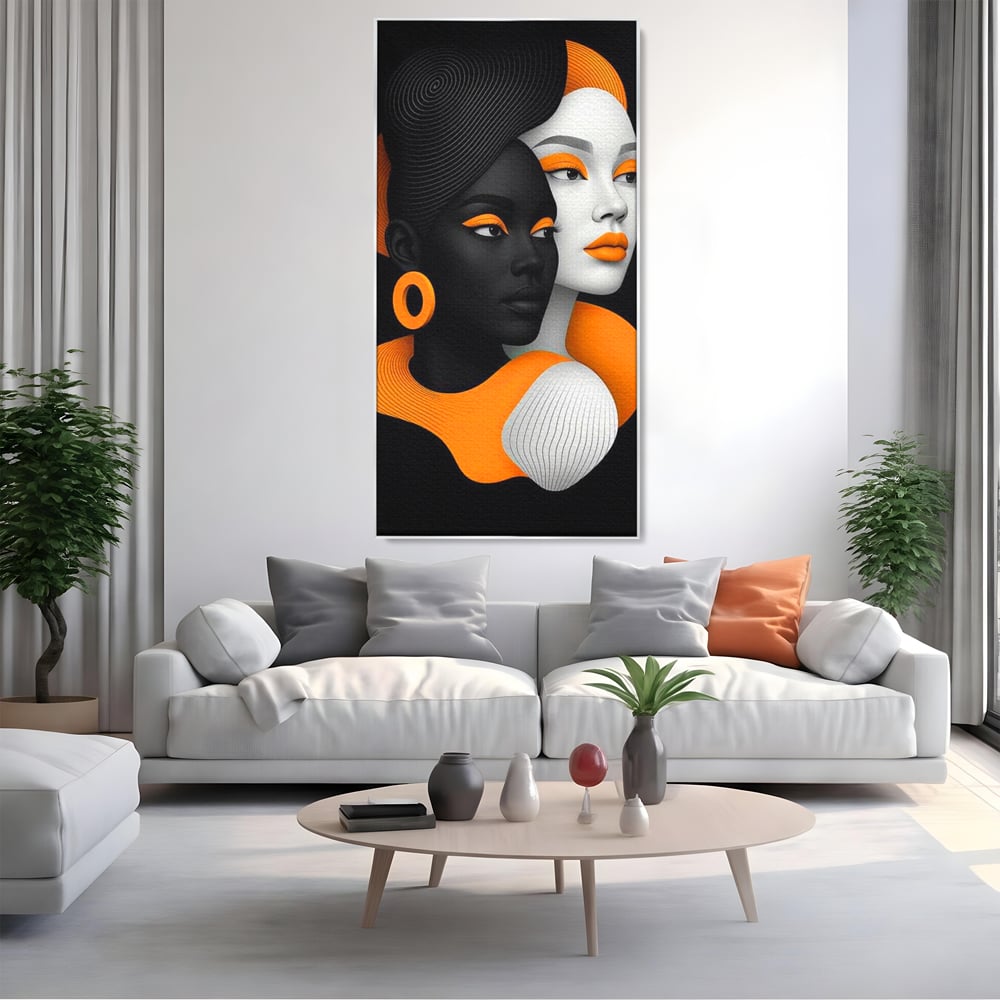 Tablou Canvas Premium, LuxCanva® G1213, Unirea Lumilor, Fete, Suflete, Alb, Negru, Portocaliu, Fusion, Simetrie, Portret, Diversitate, Poem, Umbra, Oglinda, Polaritate, Salon, Birou, Living, Dormitor