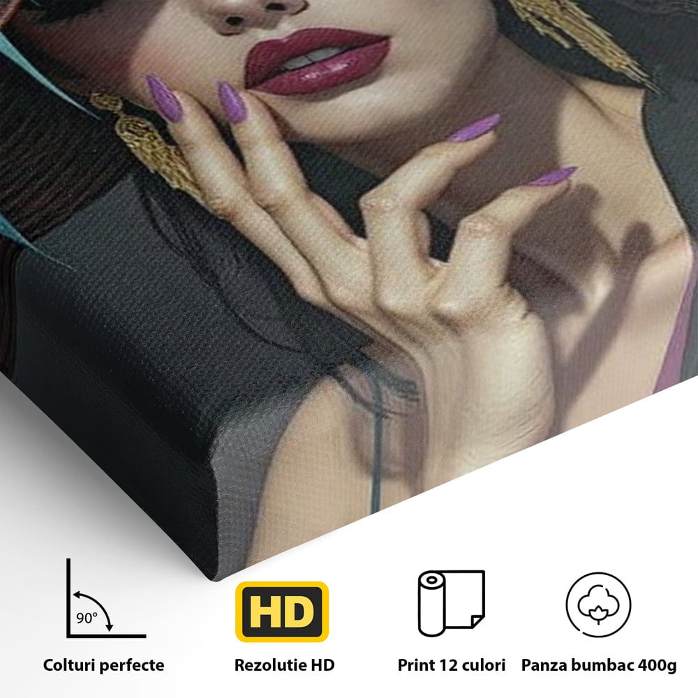 Tablou Canvas Premium, LuxCanva® G1214, Femeia Contemplativa, Lady, Palarie, Eleganta, Floare, Orhidee, Retro, Rafinament, Gratie, Divin, Vis, Privire, Catifea, Zeita, Salon, Birou, Living, Dormitor