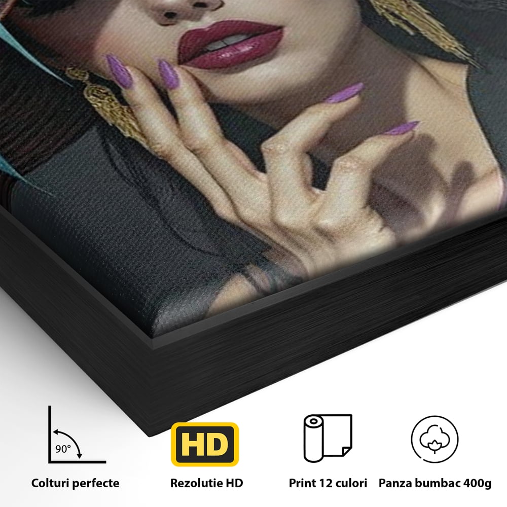 Tablou Canvas Premium, LuxCanva® G1214, Femeia Contemplativa, Lady, Palarie, Eleganta, Floare, Orhidee, Retro, Rafinament, Gratie, Divin, Vis, Privire, Catifea, Zeita, Salon, Birou, Living, Dormitor