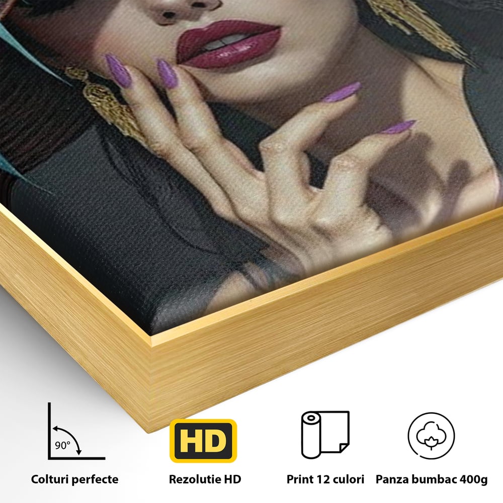 Tablou Canvas Premium, LuxCanva® G1214, Femeia Contemplativa, Lady, Palarie, Eleganta, Floare, Orhidee, Retro, Rafinament, Gratie, Divin, Vis, Privire, Catifea, Zeita, Salon, Birou, Living, Dormitor
